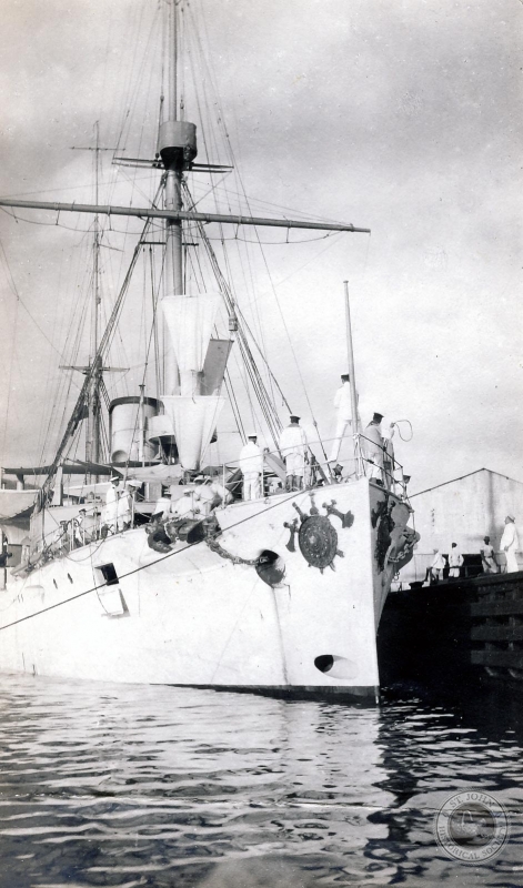 Danish cruiser Valkyrien at dock.