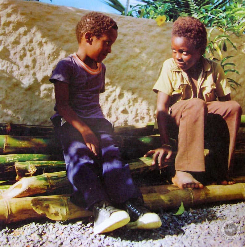 Kids with cut bamboo