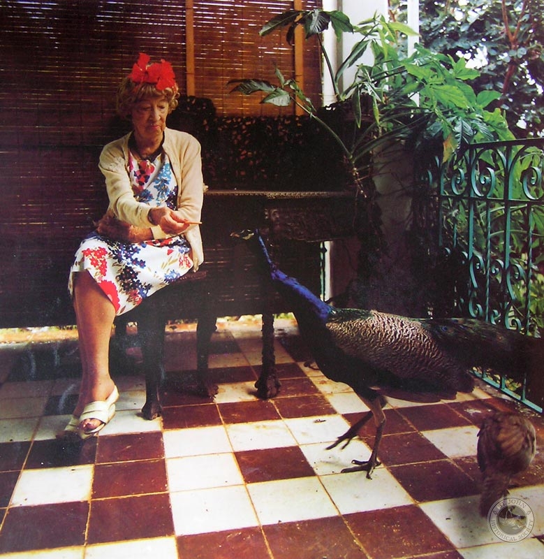 Ethel McCully with peacock